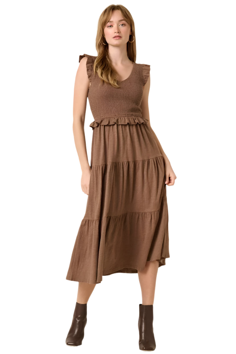 knee length dresses for ladies Cordelia St Josie Flutter Sleeve Midi Dress – Orange/White – TULIO Fashion