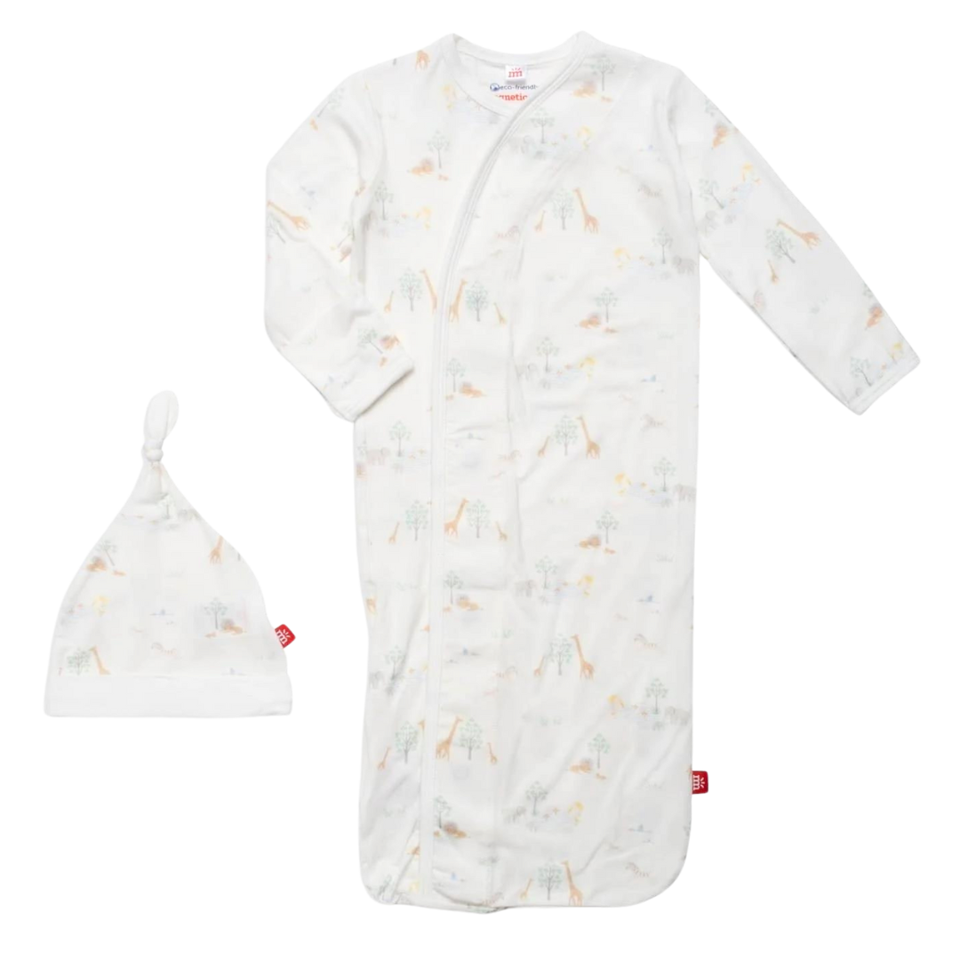 White Serene Safari Gown & Hat Set