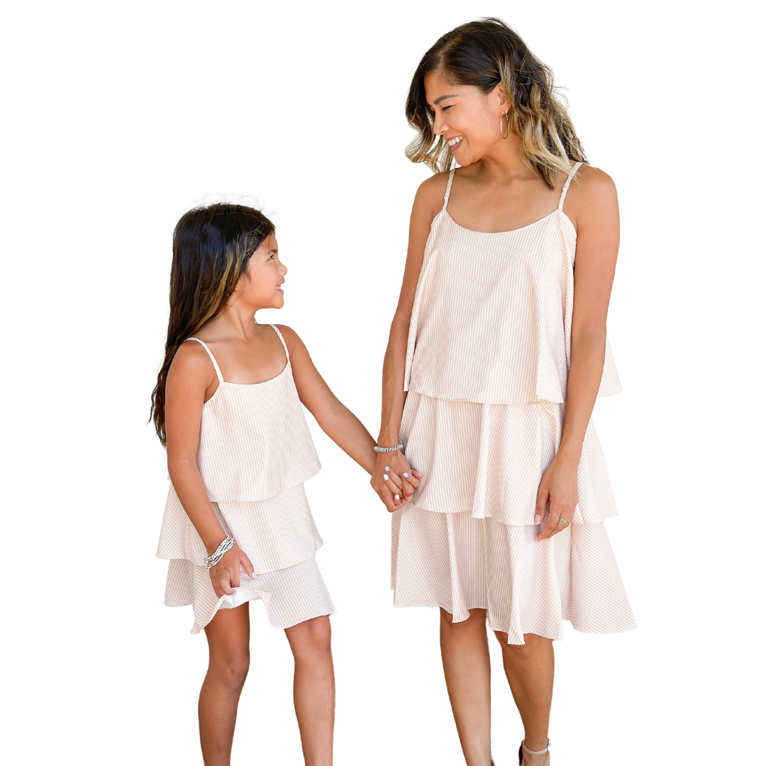 Luna Dress Mom - Light Khaki Stripe