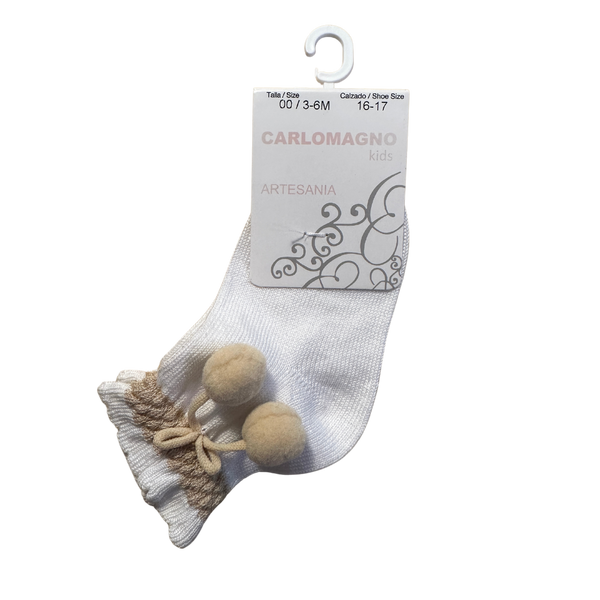 White/Tan Scottish Yarn Pompom Socks