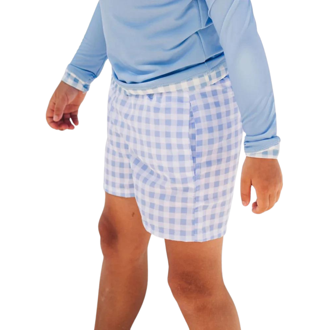 Blue Gingham Swim Shorts