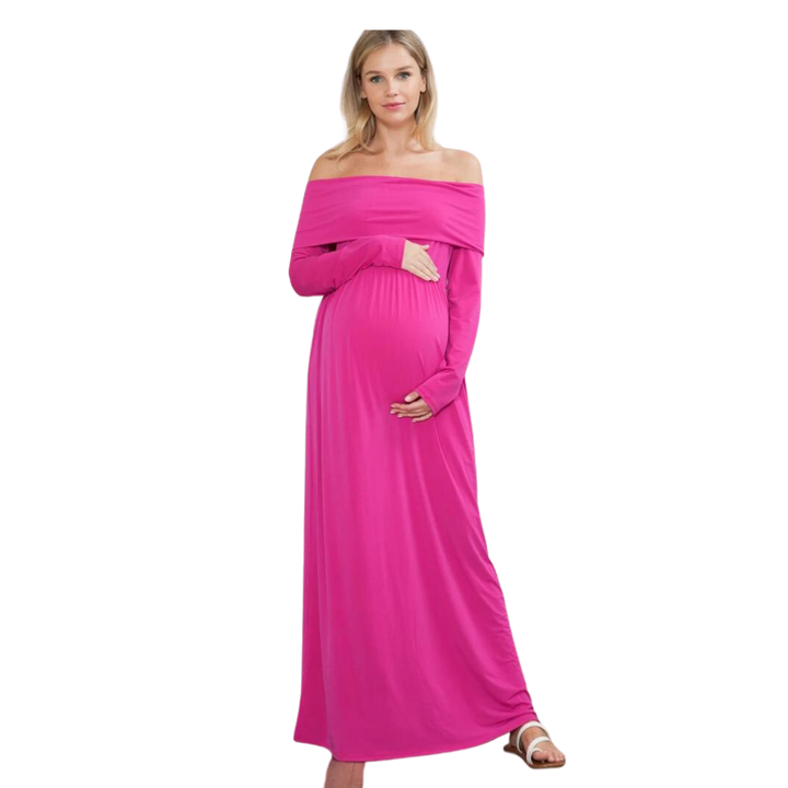 Fuchsia Off Shoulder Maxi Dress