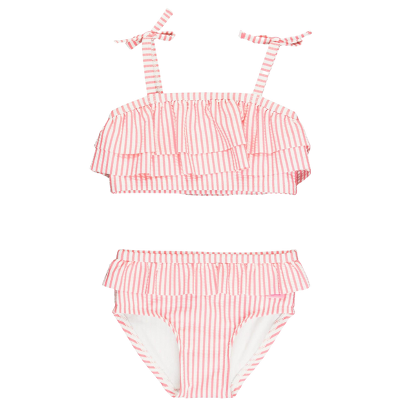 Pink Seersucker Bow Ruffle Bikini