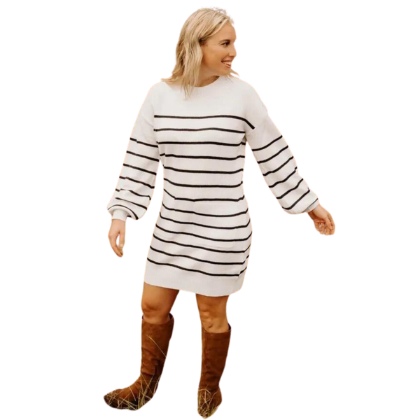 Mom Black Stripe Sweater Dress