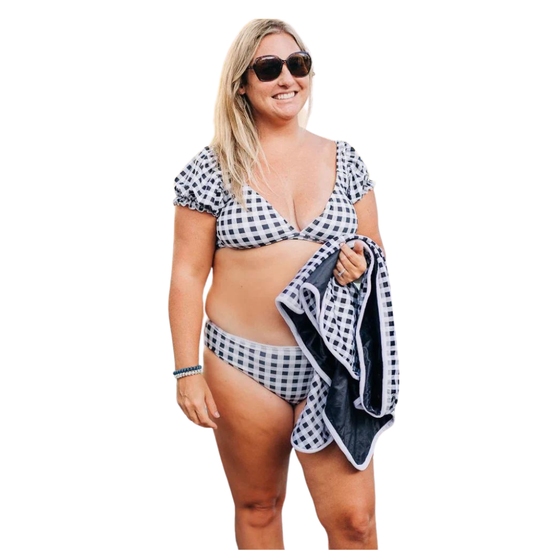 Black Gingham Cap Sleeve Bikini