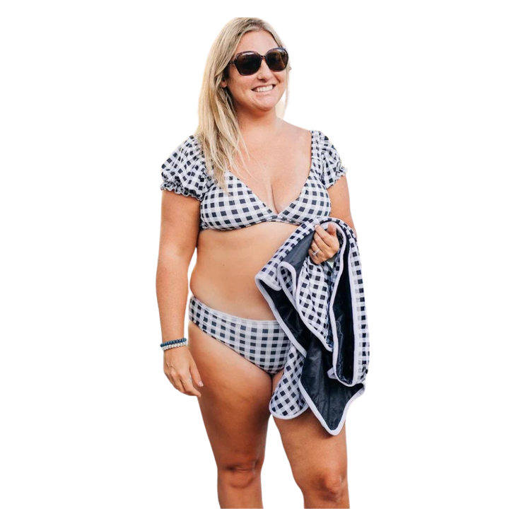 Black Gingham Cap Sleeve Bikini