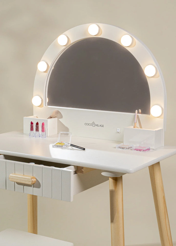 Vanity with Lighted Mirror & Stool