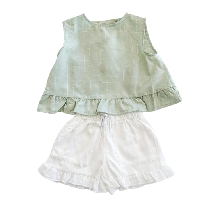 Top/Short Set - Sage Grid