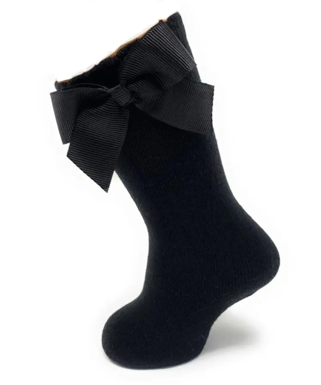Knee Sock with Grosgrain Bow - Black
