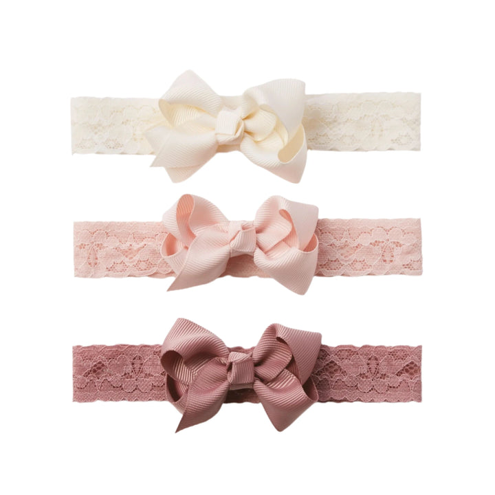 Mauve Lace Bow Headband - 3PK
