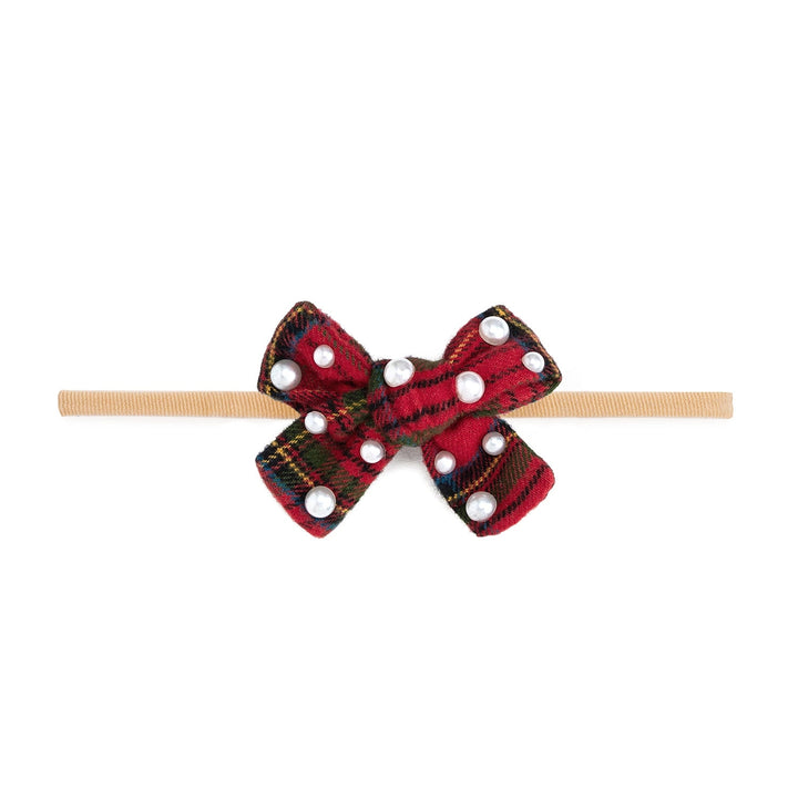Christmas Tartan Pearl Bow Headband