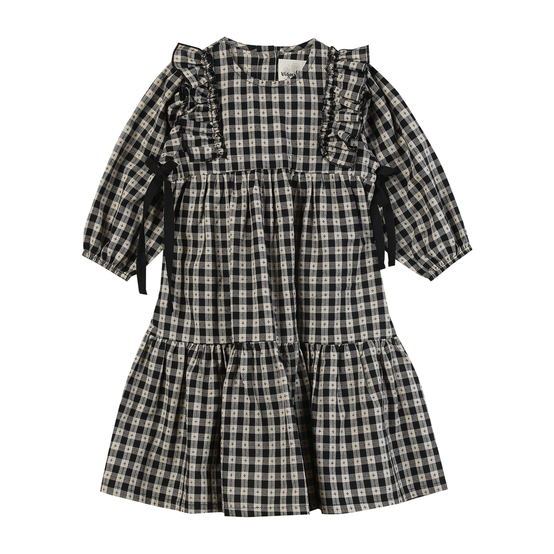 Charlize Dress - Black/Cream Check