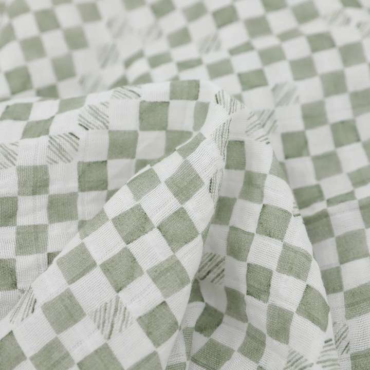 Green Checker Organic Cotton Muslin Swaddle