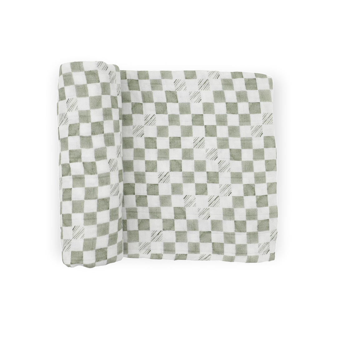 Green Checker Organic Cotton Muslin Swaddle