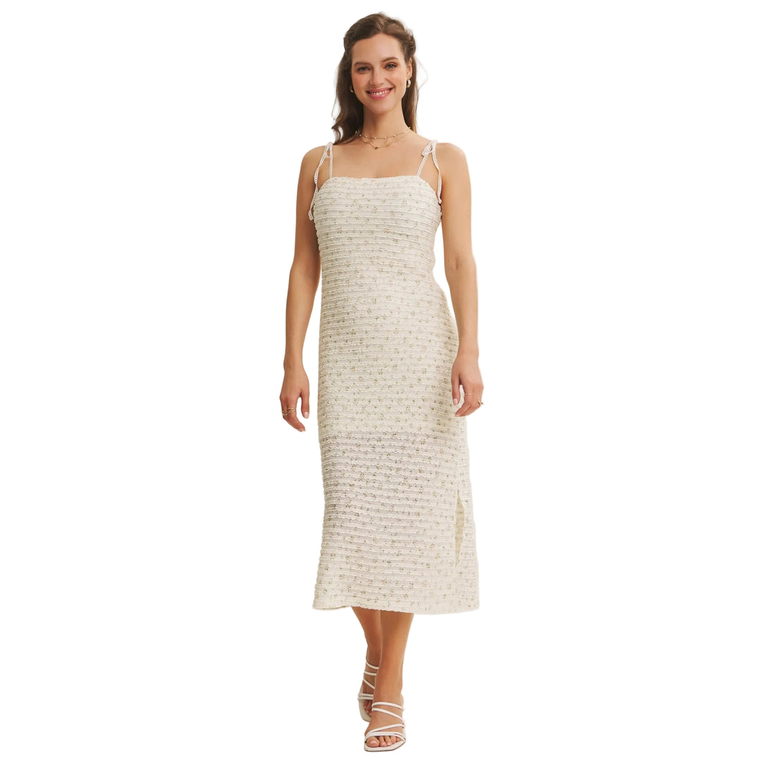 milena midi dress Milena Dress Green & White Puff Sleeve Midi Dress