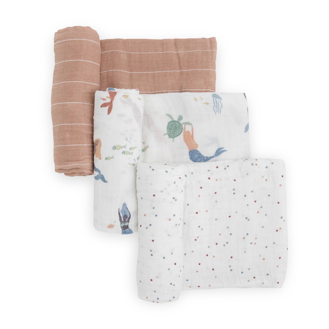 Mermaids Cotton Muslin Swaddles 3PK