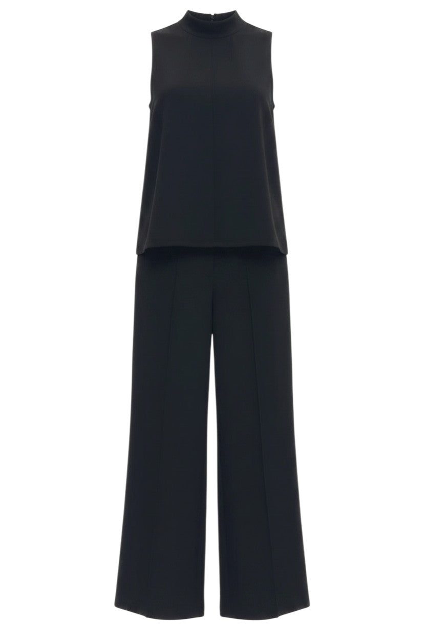 Mom & Me Boutique black knit set featuring a sleeveless mock neck top and wide leg pants with a front center seam.