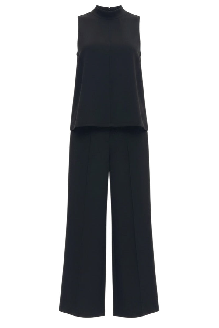 Mom & Me Boutique black knit set featuring a sleeveless mock neck top and wide leg pants with a front center seam.