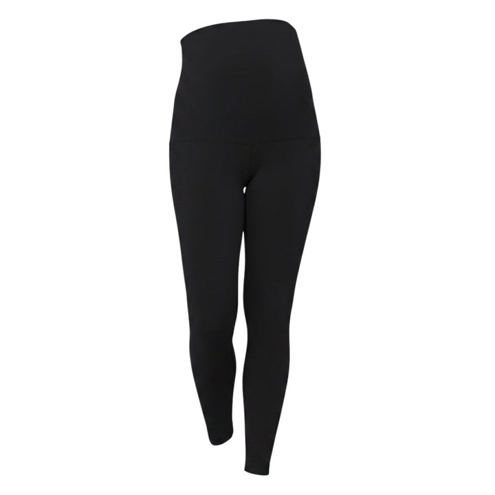 Mom & Me Boutique black maternity leggings with a high over-the-belly waistband for comfort and support.
