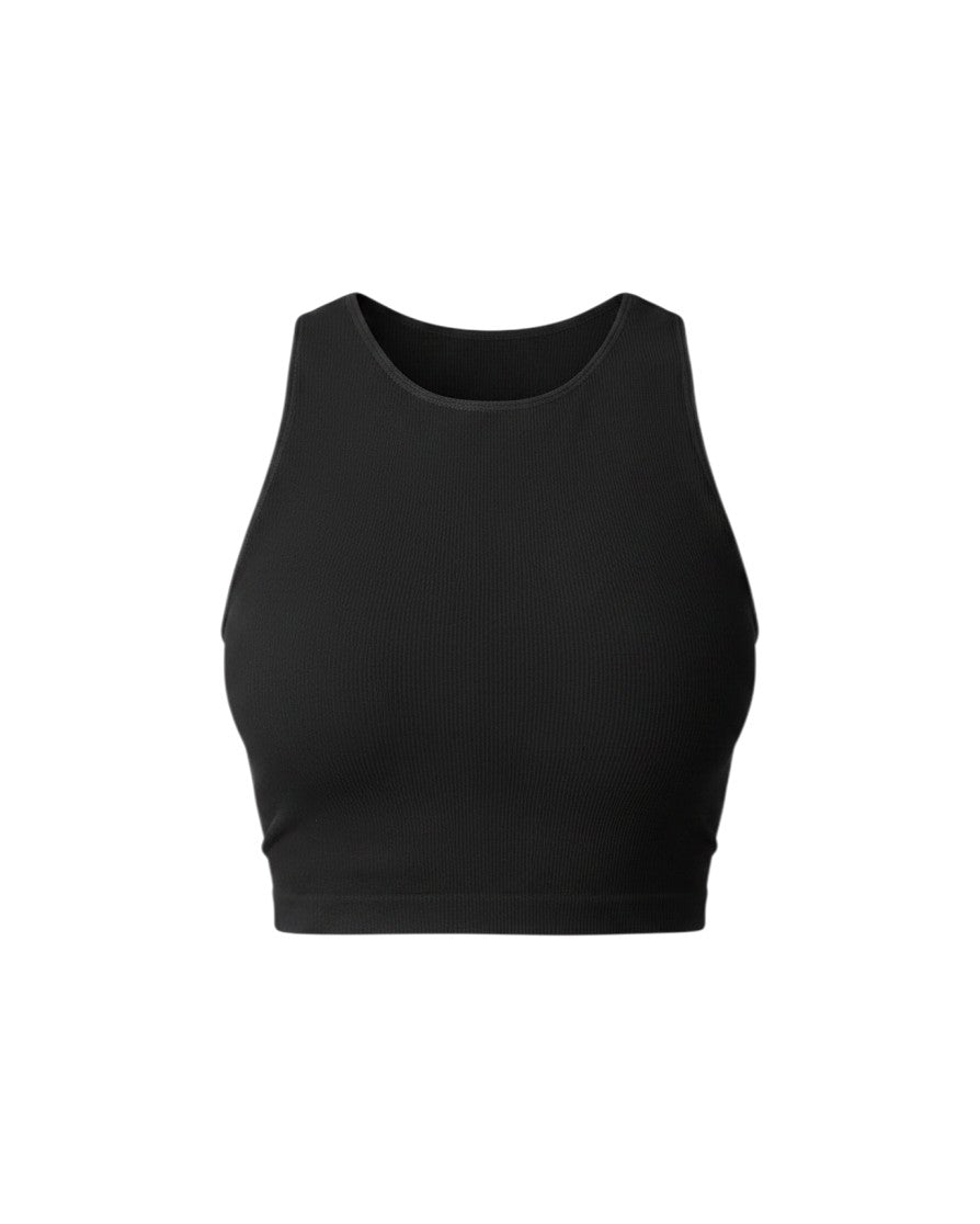 Mom & Me Boutique black Sublime nursing sports bra in a seamless bamboo-blend ribbed knit with a longline silhouette.