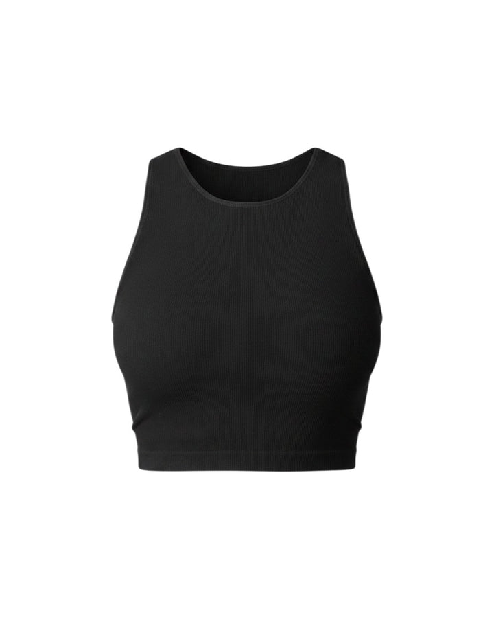 Mom & Me Boutique black Sublime nursing sports bra in a seamless bamboo-blend ribbed knit with a longline silhouette.