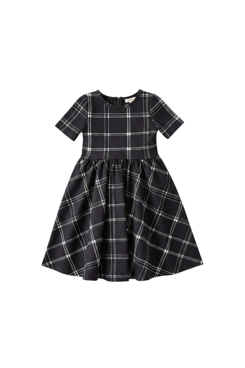 Mom & Me Boutique Polly black plaid scoop neck dress in stretchy cotton spandex jersey knit fabric