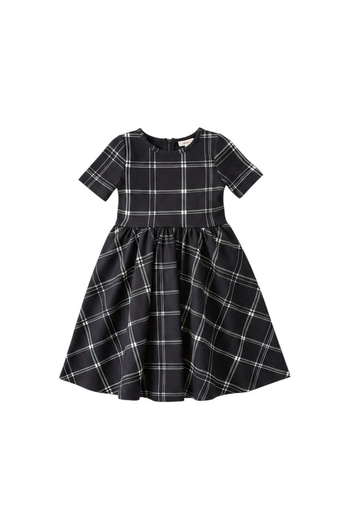 Mom & Me Boutique Polly black plaid scoop neck dress in stretchy cotton spandex jersey knit fabric