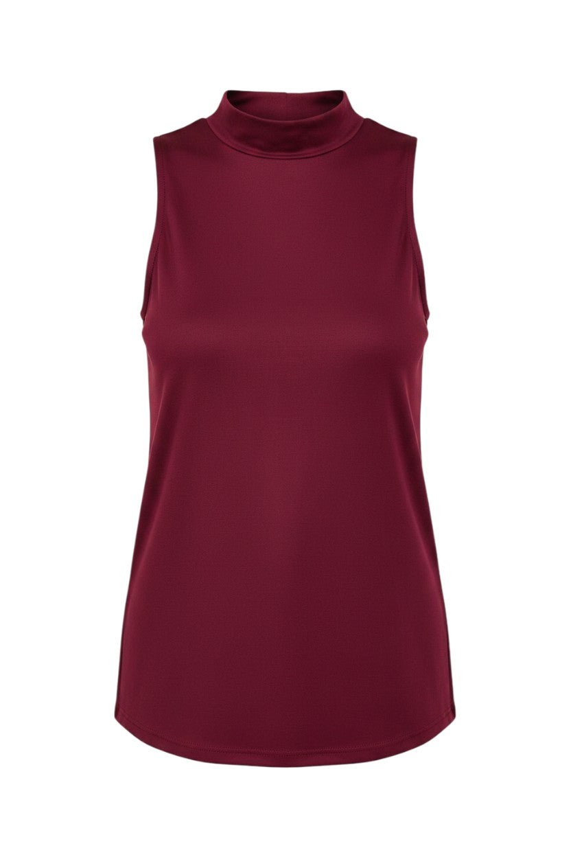 Mom & Me Boutique burgundy DTY knit tank top featuring a mock neck design in a sleeveless style