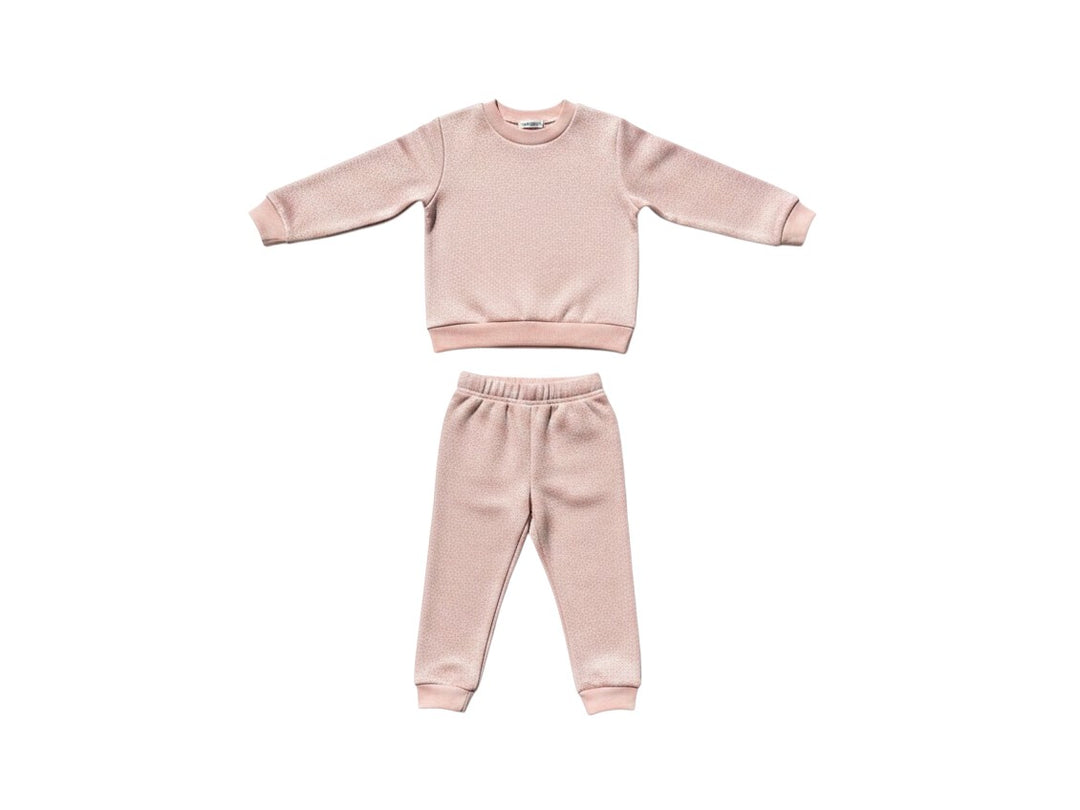 Mom & Me Boutique Eden Set featuring a blush pink mock neck sweater and matching leggings in cotton metallic fabric.