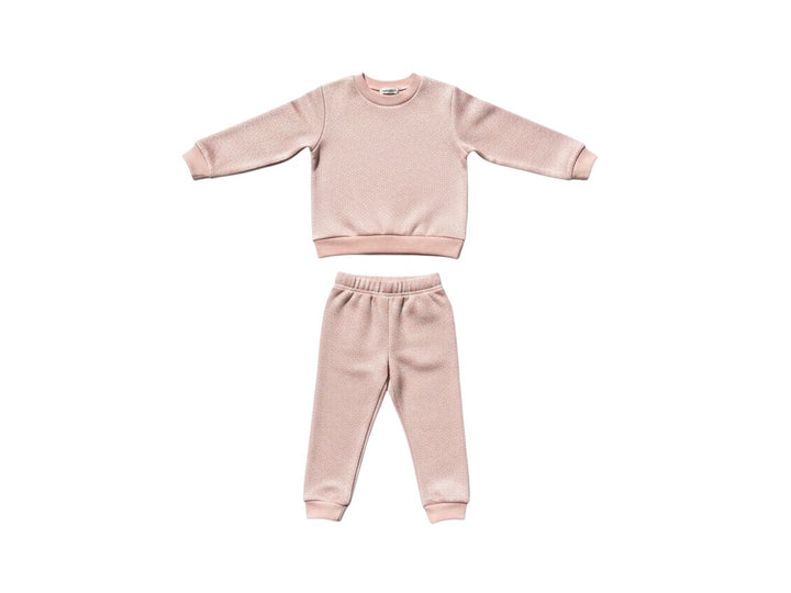 Mom & Me Boutique Eden Set featuring a blush pink mock neck sweater and matching leggings in cotton metallic fabric.