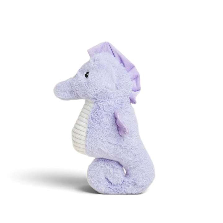Mom & Me Boutique lavender seahorse Warmies plush toy with a soft textured finish and white ribbed belly