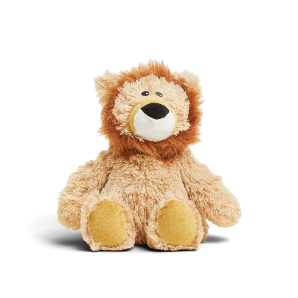 Mom & Me Boutique Lion Warmies plush toy with soft tan fur, a fluffy brown mane, and lavender scent for comfort.