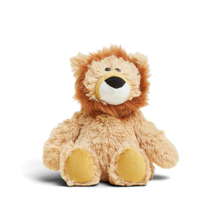Mom & Me Boutique Lion Warmies plush toy with soft tan fur, a fluffy brown mane, and lavender scent for comfort.