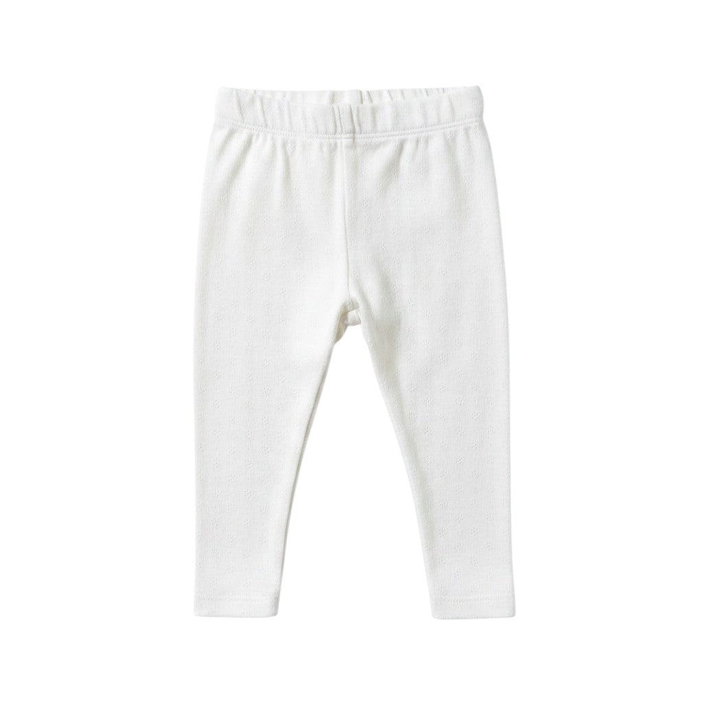 Mom & Me Boutique natural organic cotton baby leggings featuring a soft pointelle knit design.
