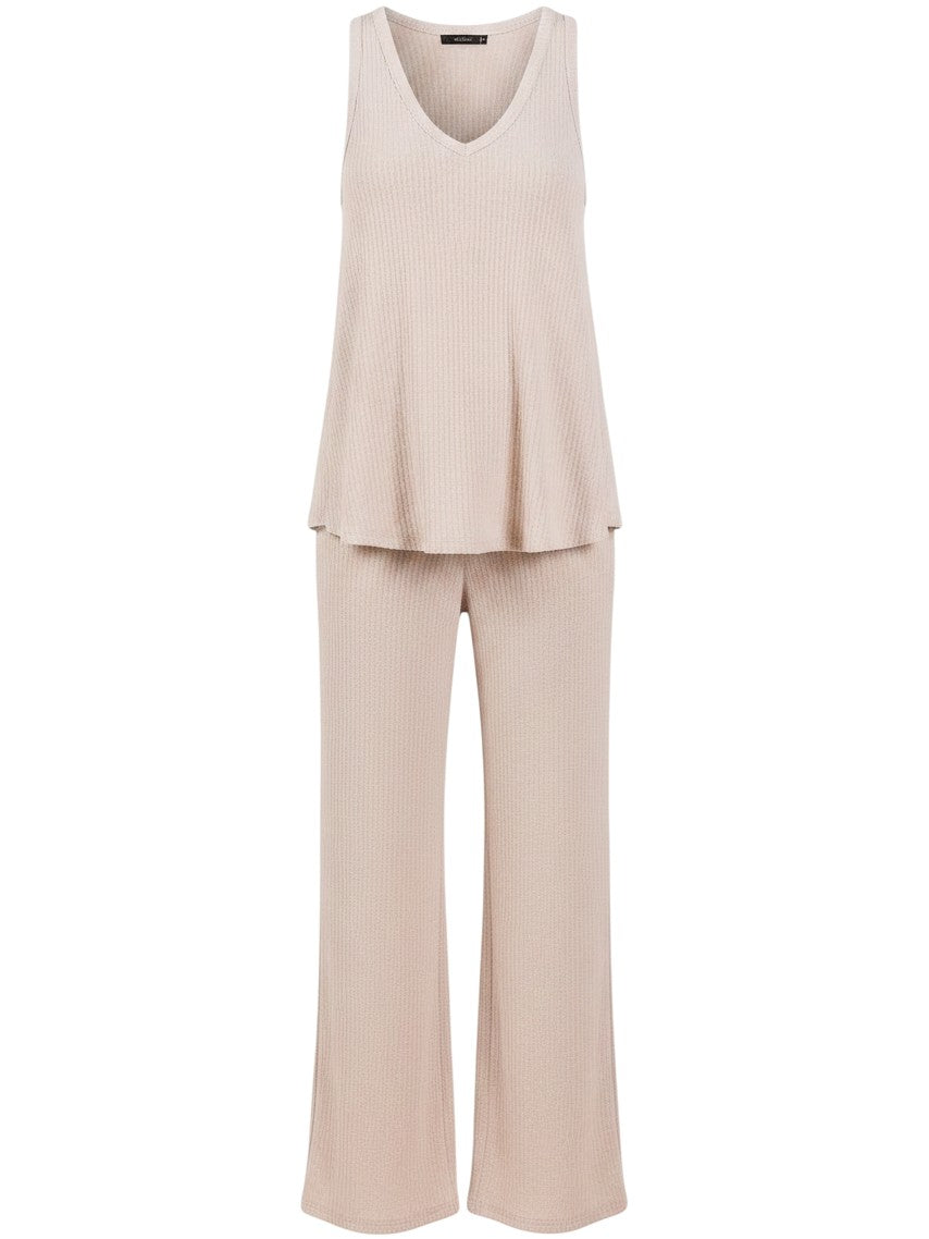 Mom & Me Boutique oatmeal heavyweight rib knit tank top and wide-leg pants set in 100% polyester