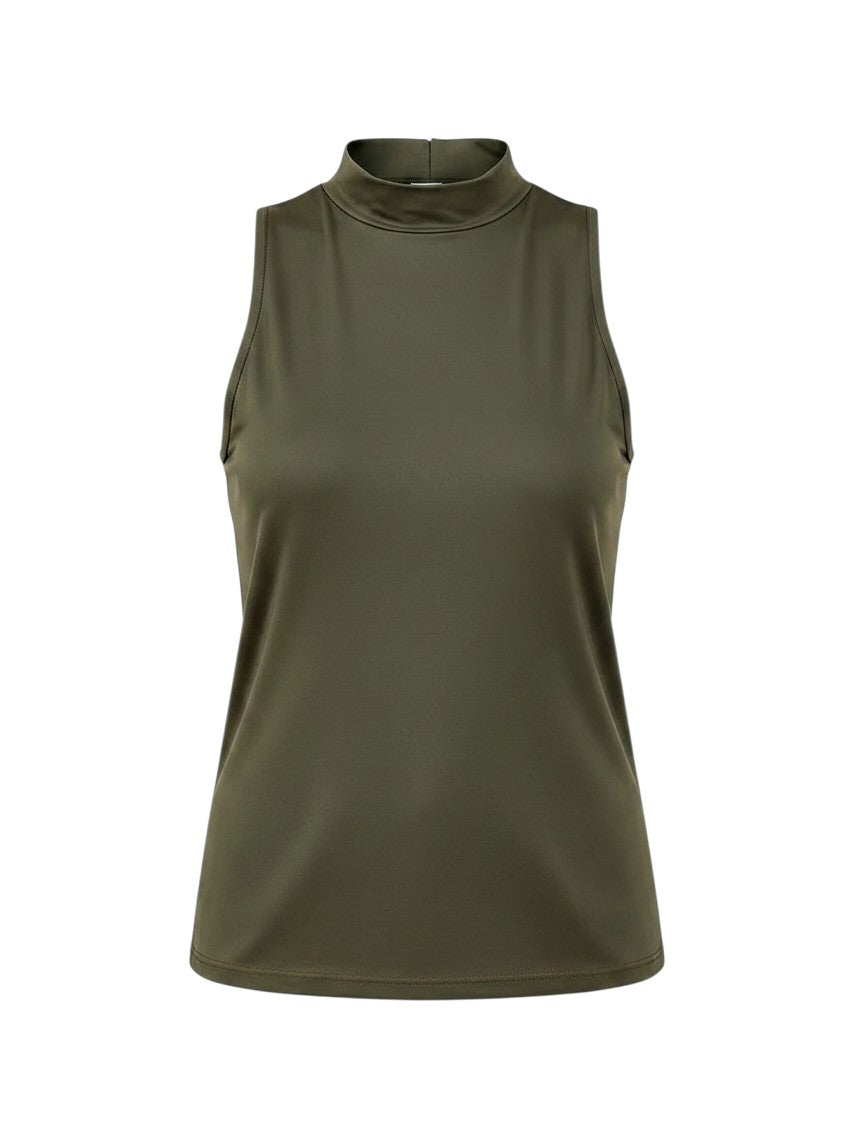 Mom & Me Boutique Moriah olive green DTY knit tank top with a mock neck design