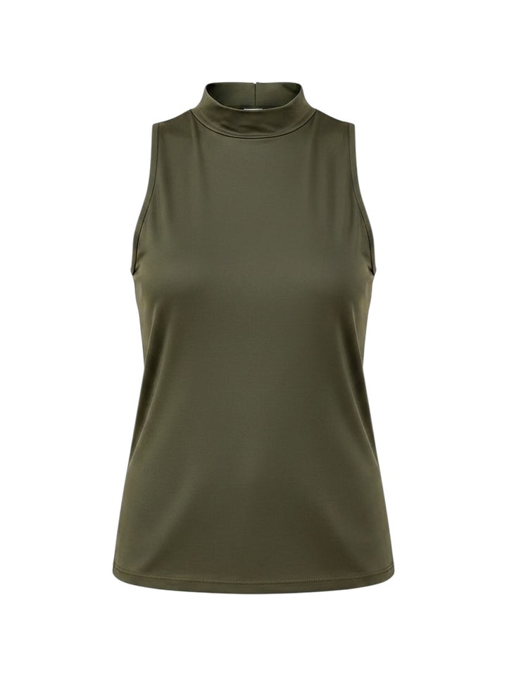 Mom & Me Boutique Moriah olive green DTY knit tank top with a mock neck design