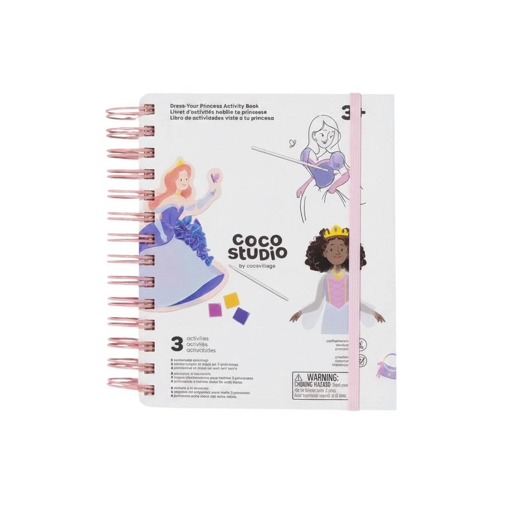Mom & Me Boutique Dress-Your-Princess activity book with spiral binding, featuring princess illustrations and stickers