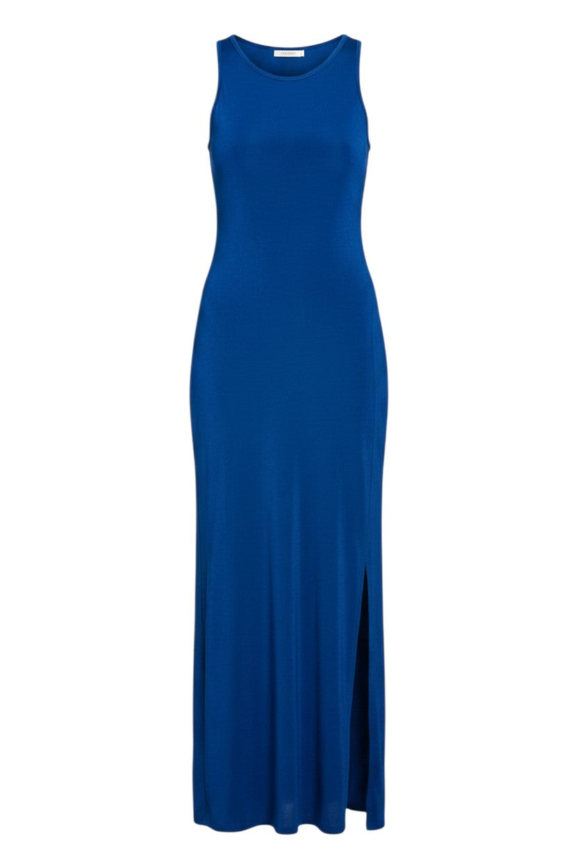 Mom & Me Boutique royal blue tank maxi dress featuring a deep side slit in a soft polyester spandex blend