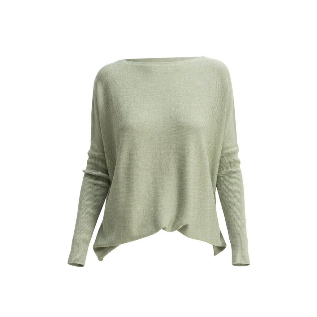 Mom & Me Boutique sage green boat neck poncho-style top in a soft cotton-acrylic blend with a relaxed drape.