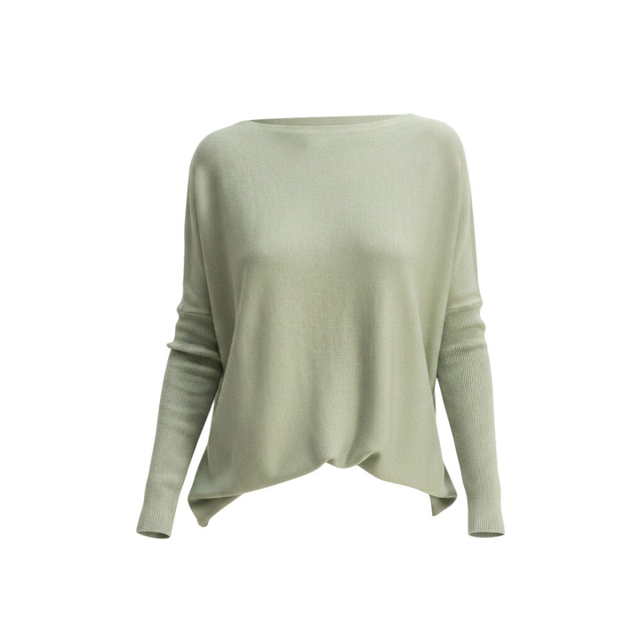 Mom & Me Boutique sage green boat neck poncho-style top in a soft cotton-acrylic blend with a relaxed drape.