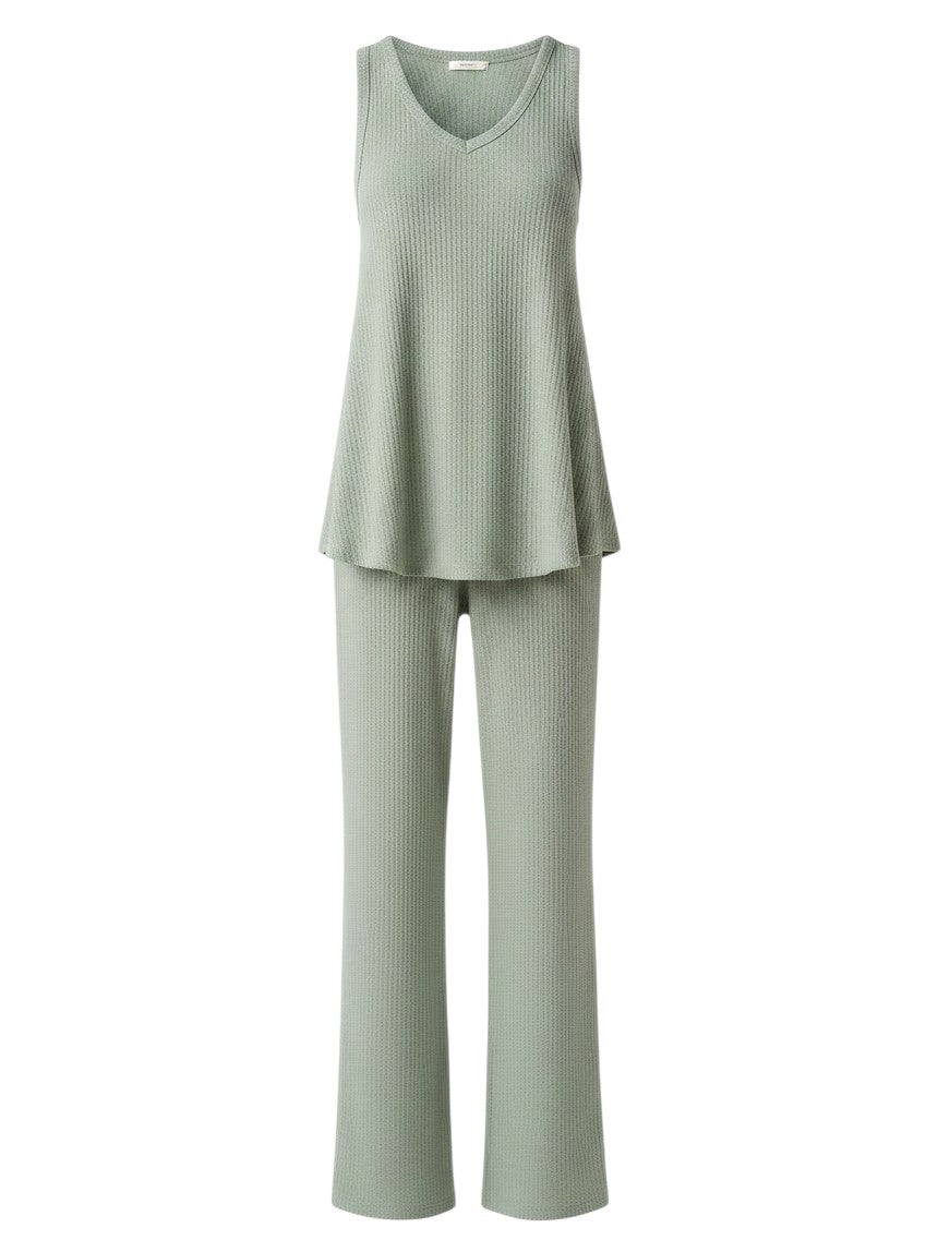 Mom & Me Boutique Lainey sage green heavyweight rib knit tank top and matching wide-leg pants lounge set