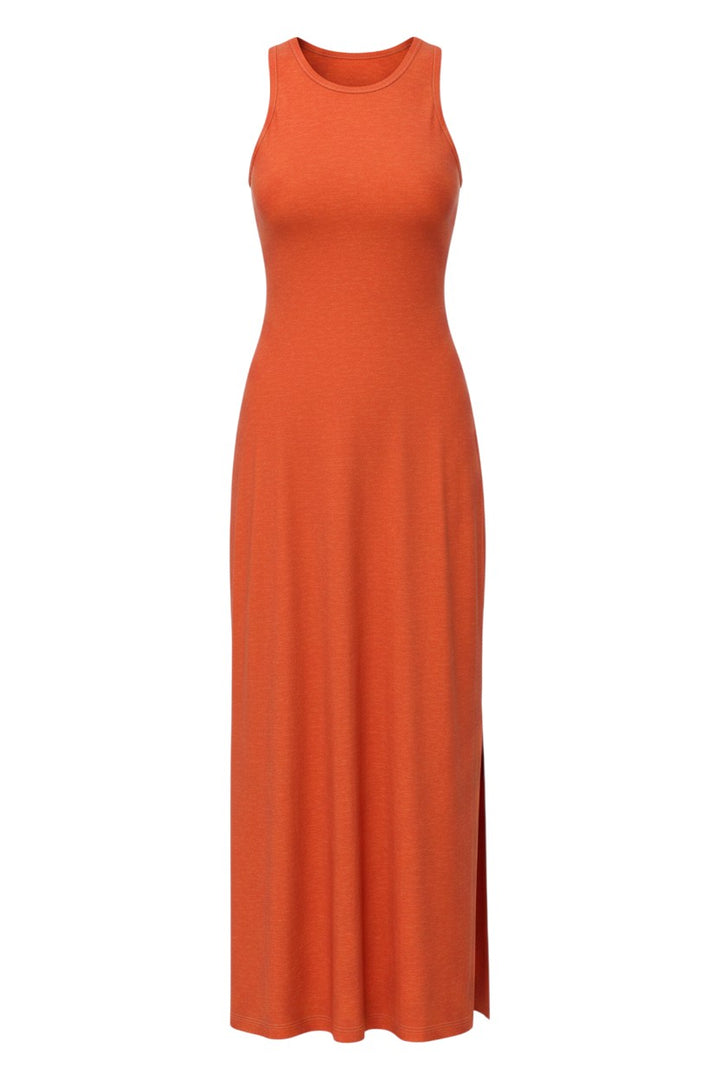 Mom & Me Boutique scarlet red tank maxi dress in a soft polyester spandex blend with a deep side slit