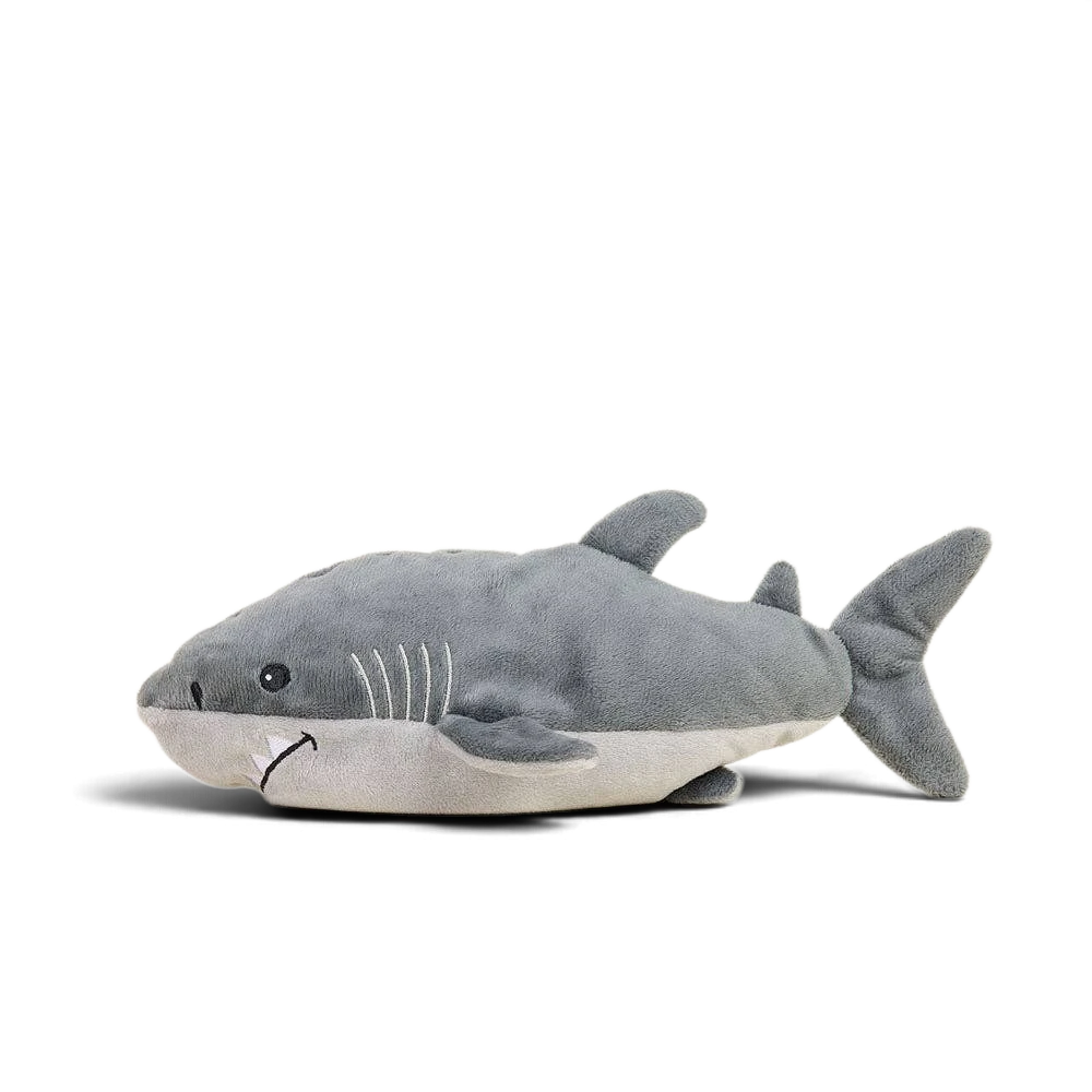 Mom & Me Boutique Shark Warmies Junior plush toy in grey, microwavable and lavender-scented for soothing comfort.