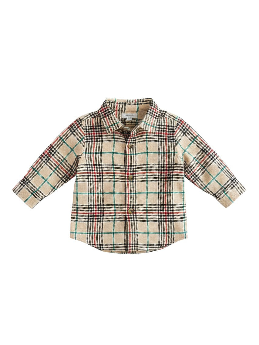 Mom & Me Boutique baby boys Tannen Plaid button-down cotton bodysuit with long sleeves and snap closures