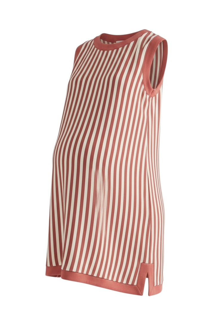 Mom & Me Boutique terracotta and white striped sleeveless knit mini dress with contrast trim and side slits