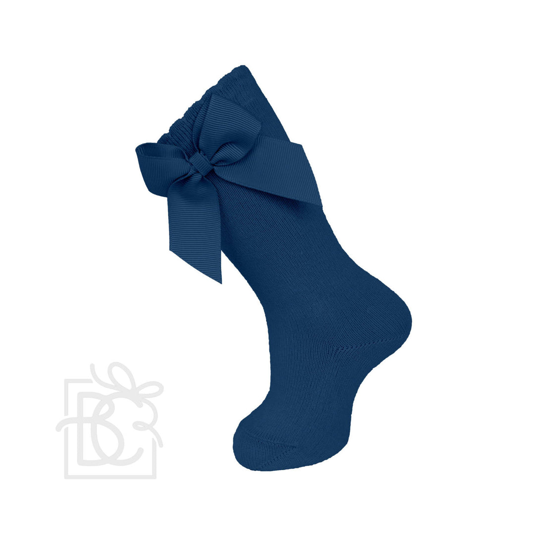 Knee Sock with Grosgrain Bow - Navy