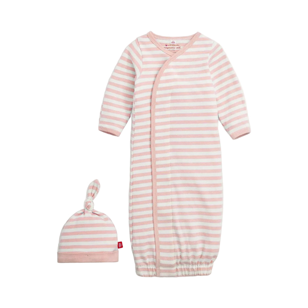 Pink Stripe Gown & Hat Set