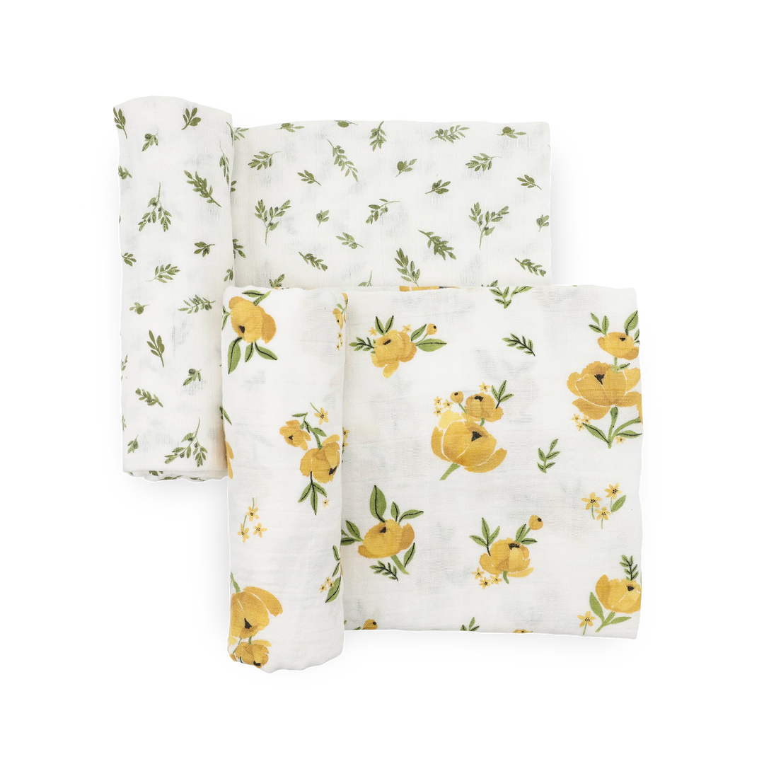 Roses Organic Cotton Muslin Swaddles 2PK