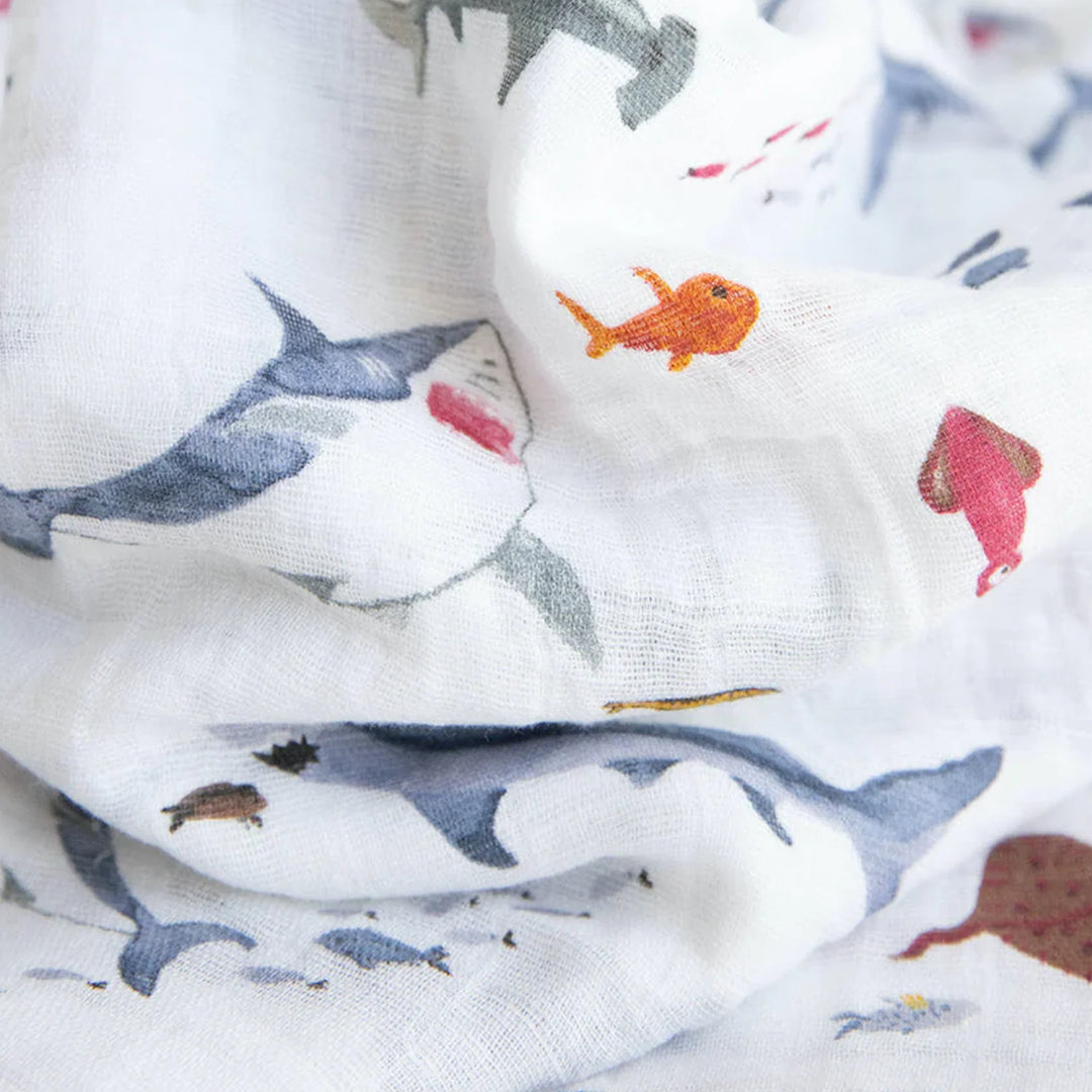 Shark Cotton Muslin Swaddles 3PK